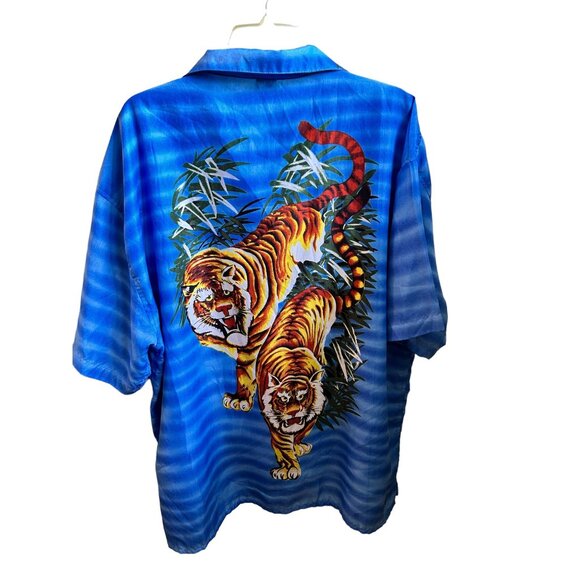 Claudio Nucci Mens XXL Blue Tiger Print Short Sleeve Button Up Shirt - Picture 4 of 10